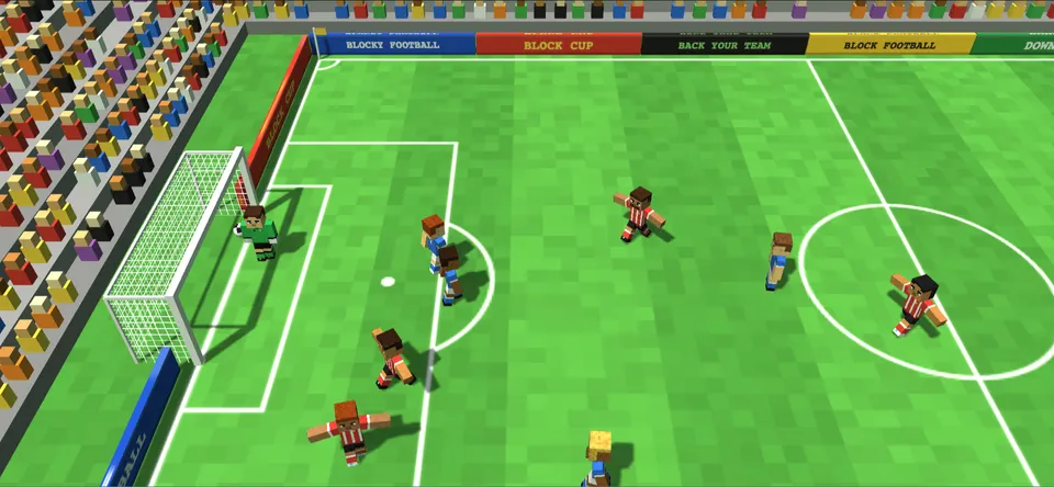 Attack building toward the left-hand goal in front of the stands