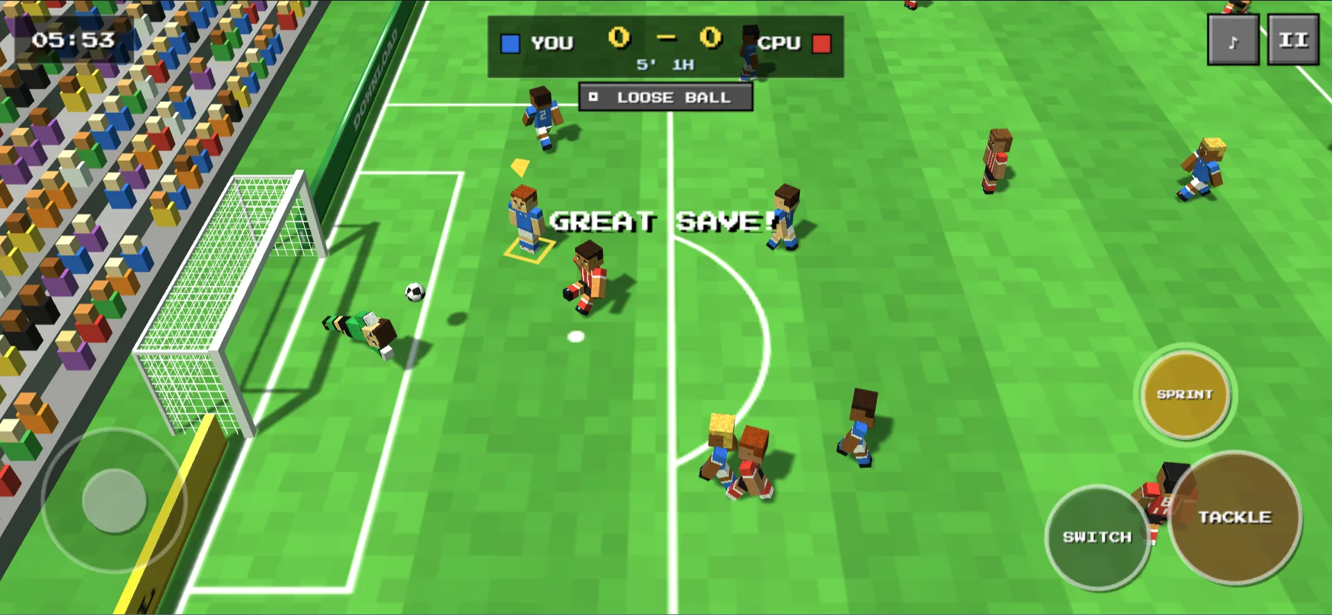 The goalkeeper dives for a great save